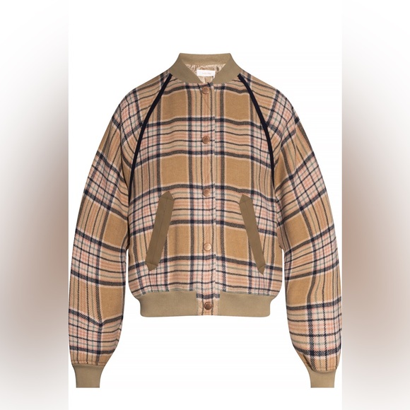 See by Chloe Wool Bomber (Multi-Color Beige) Plaid Jacket - Size 36 - Picture 6 of 15